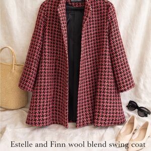 Estelle and Finn Swing Coat Red, Pink & Black Houndstooth Swing Coat